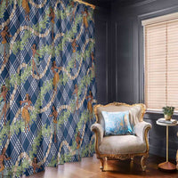 Navy Blue Palaka Hula Girls Seamless Hawaii Aloha Window Curtain - Polynesian Pride