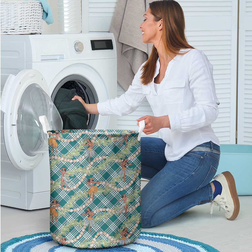 Teal Palaka Hula Girls Seamless Hawaii Aloha Laundry Basket - Polynesian Pride