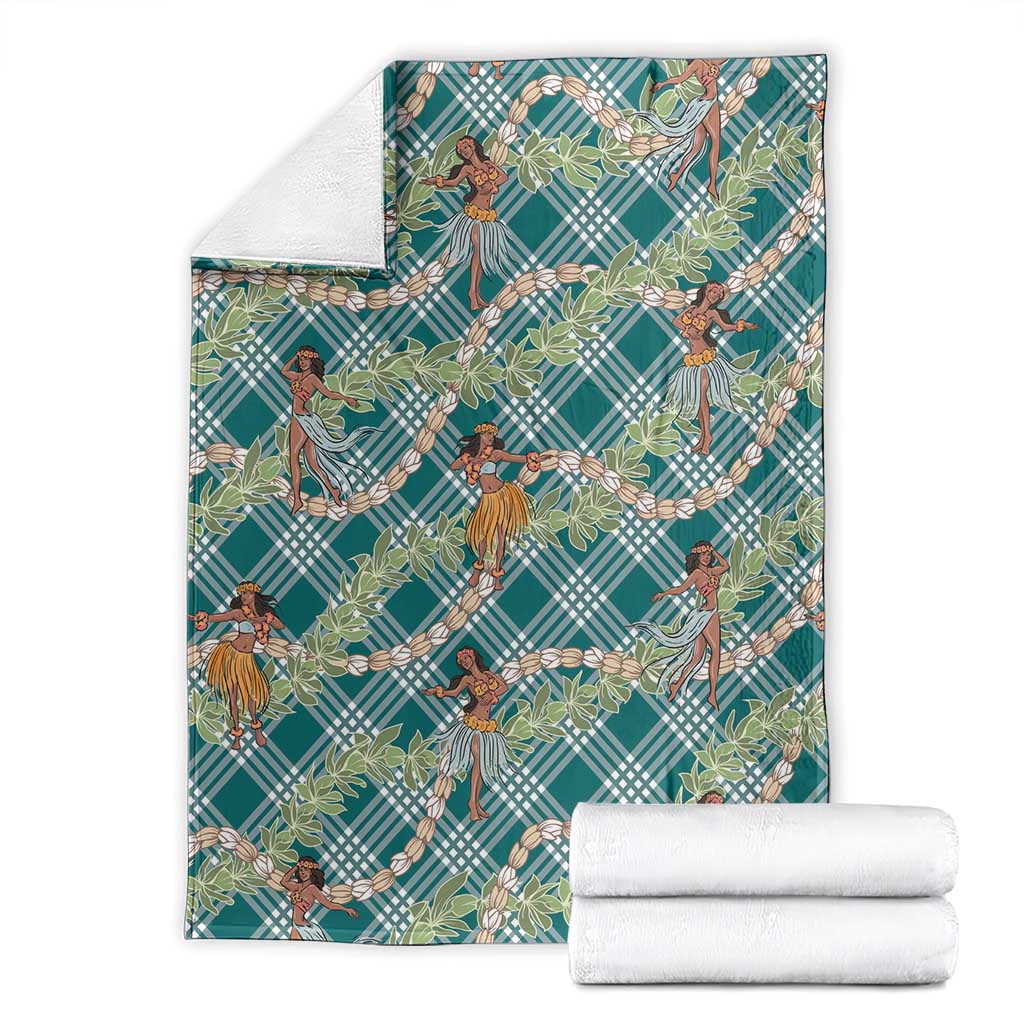 Teal Palaka Hula Girls Seamless Hawaii Aloha Blanket - Polynesian Pride