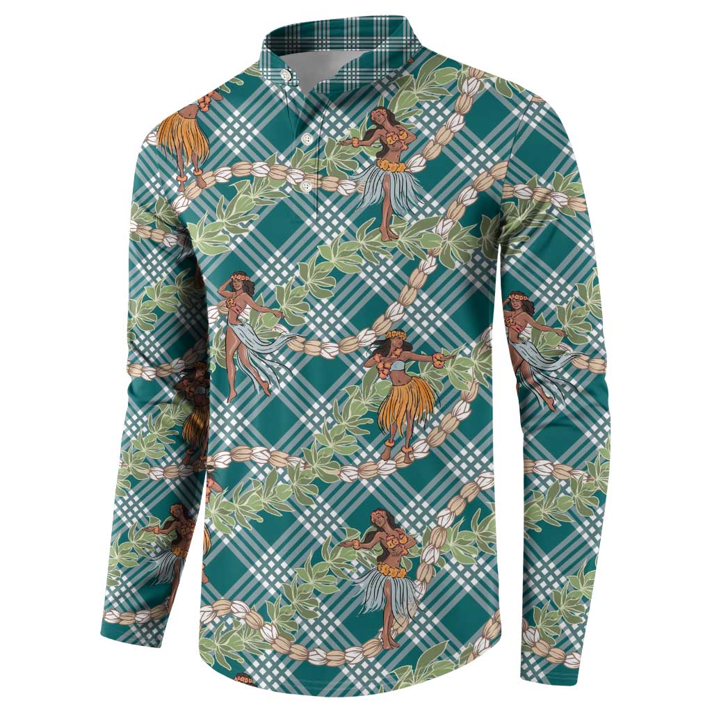 Teal Palaka Hula Girls Seamless Hawaii Aloha Button Sweatshirt - Polynesian Pride