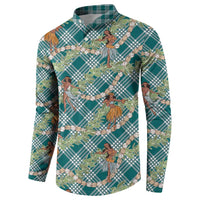 Teal Palaka Hula Girls Seamless Hawaii Aloha Button Sweatshirt - Polynesian Pride
