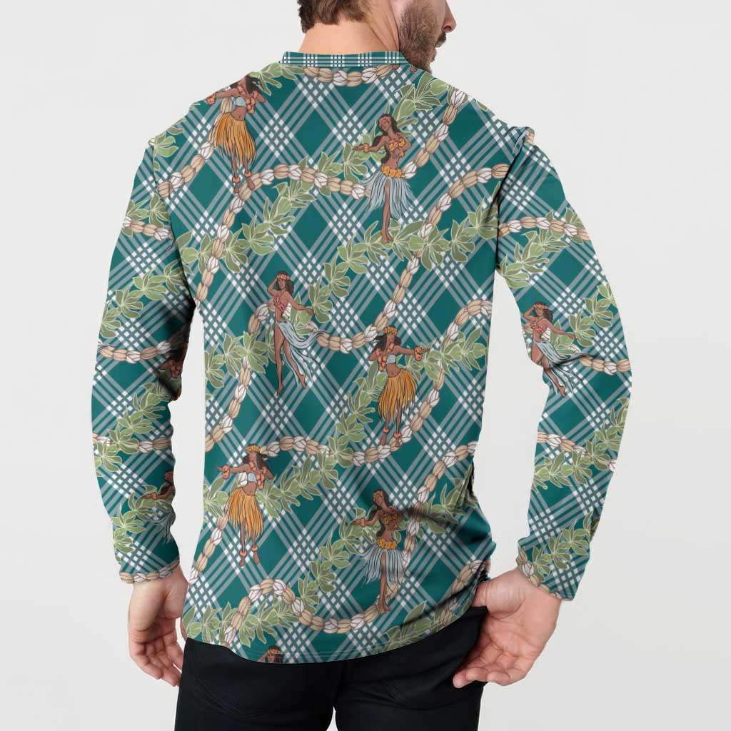 Teal Palaka Hula Girls Seamless Hawaii Aloha Button Sweatshirt - Polynesian Pride