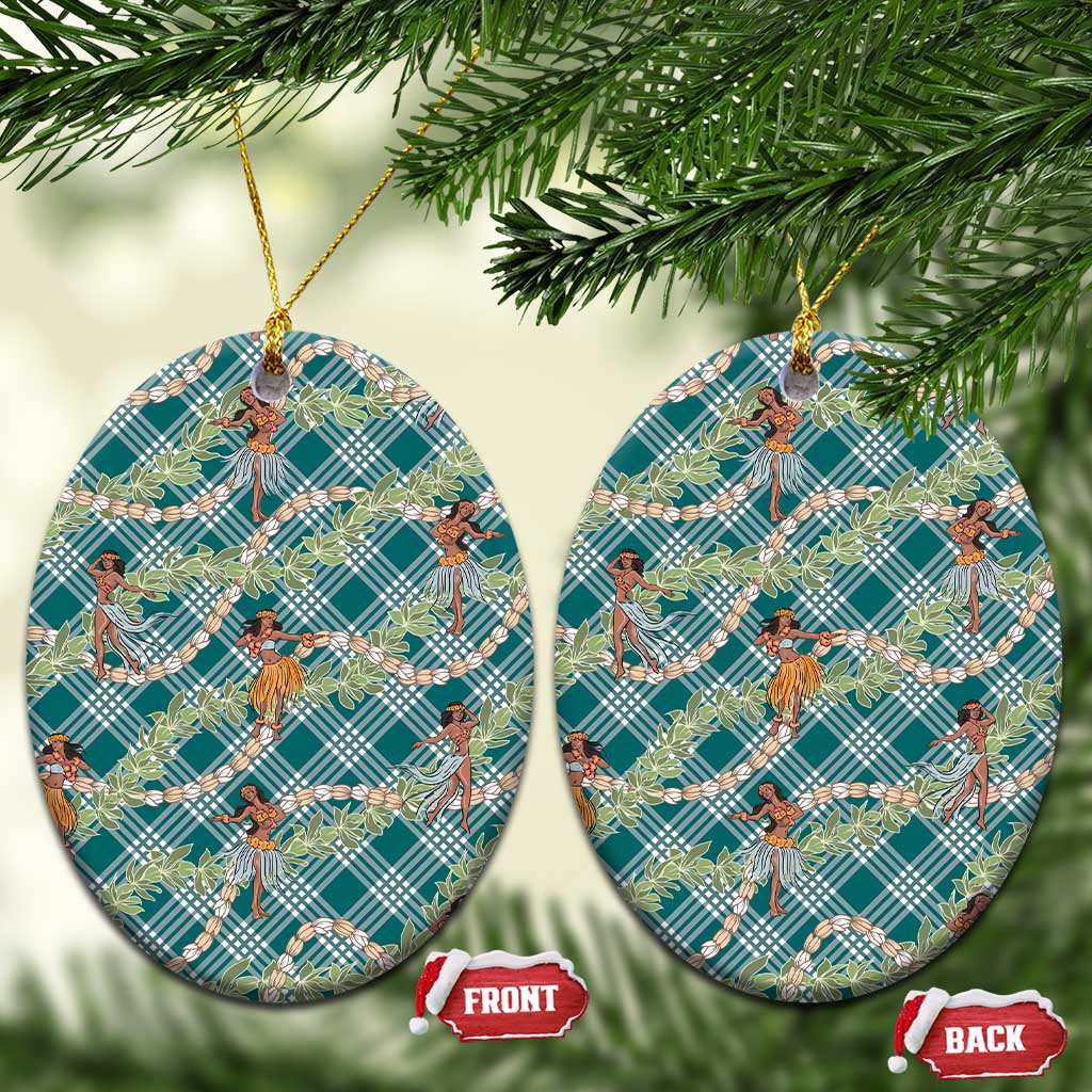 Teal Palaka Hula Girls Seamless Hawaii Aloha Ceramic Ornament - Polynesian Pride