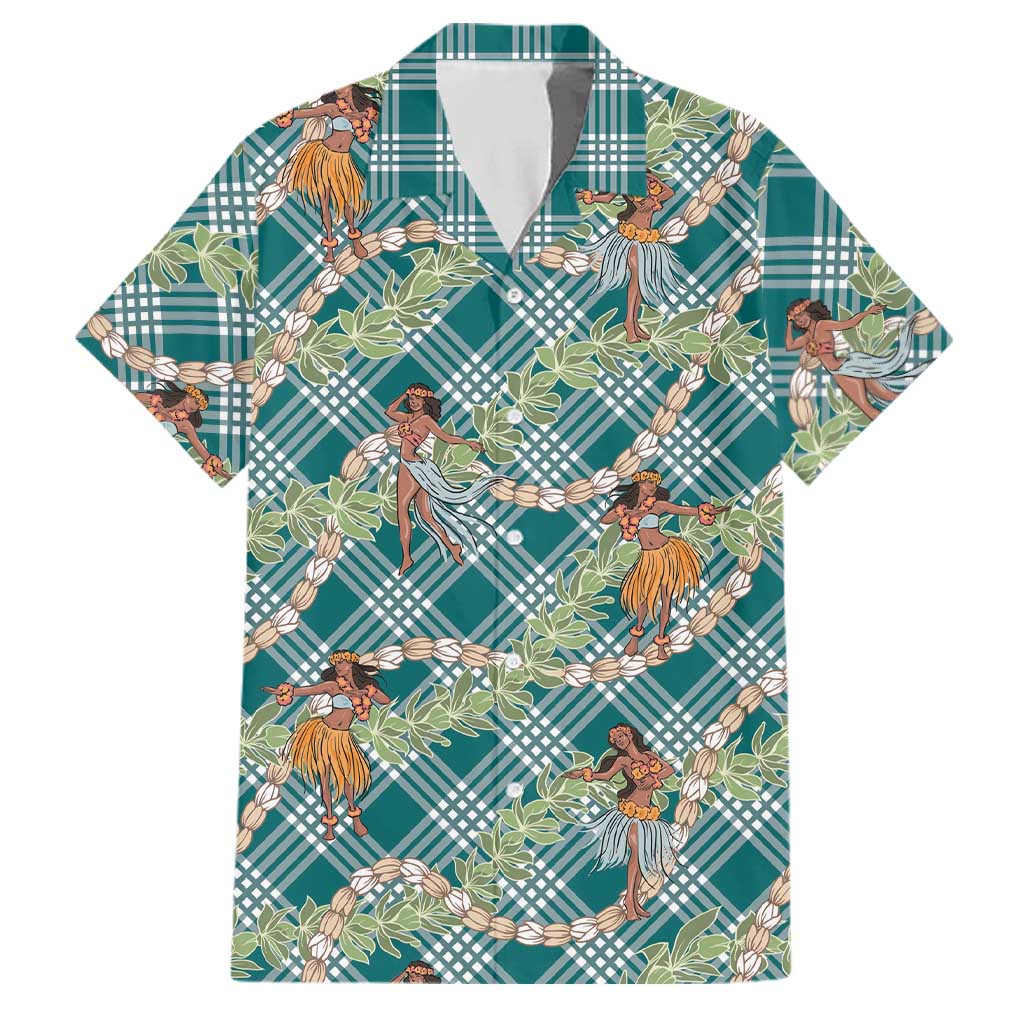 Teal Palaka Hula Girls Seamless Hawaii Aloha Family Matching Off Shoulder Short Dress and Hawaiian Shirt LT7 Dad's Shirt - Short Sleeve Teal - Polynesian Pride