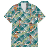 Teal Palaka Hula Girls Seamless Hawaii Aloha Family Matching Off Shoulder Short Dress and Hawaiian Shirt LT7 Dad's Shirt - Short Sleeve Teal - Polynesian Pride