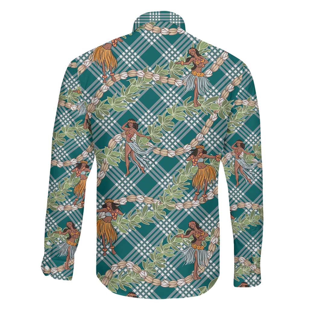 Teal Palaka Hula Girls Seamless Hawaii Aloha Family Matching Off Shoulder Short Dress and Hawaiian Shirt LT7 - Polynesian Pride