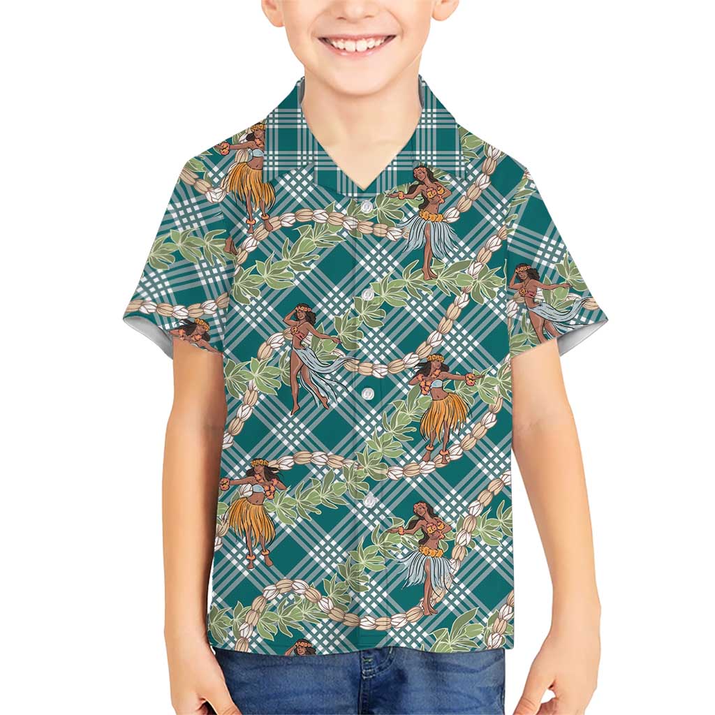 Teal Palaka Hula Girls Seamless Hawaii Aloha Family Matching Puletasi and Hawaiian Shirt LT7 Son's Shirt Teal - Polynesian Pride