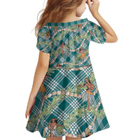 Teal Palaka Hula Girls Seamless Hawaii Aloha Family Matching Short Sleeve Bodycon Dress and Hawaiian Shirt - Polynesian Pride