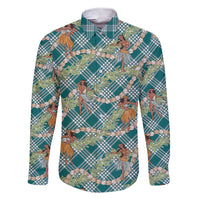 Teal Palaka Hula Girls Seamless Hawaii Aloha Family Matching Short Sleeve Bodycon Dress and Hawaiian Shirt - Polynesian Pride