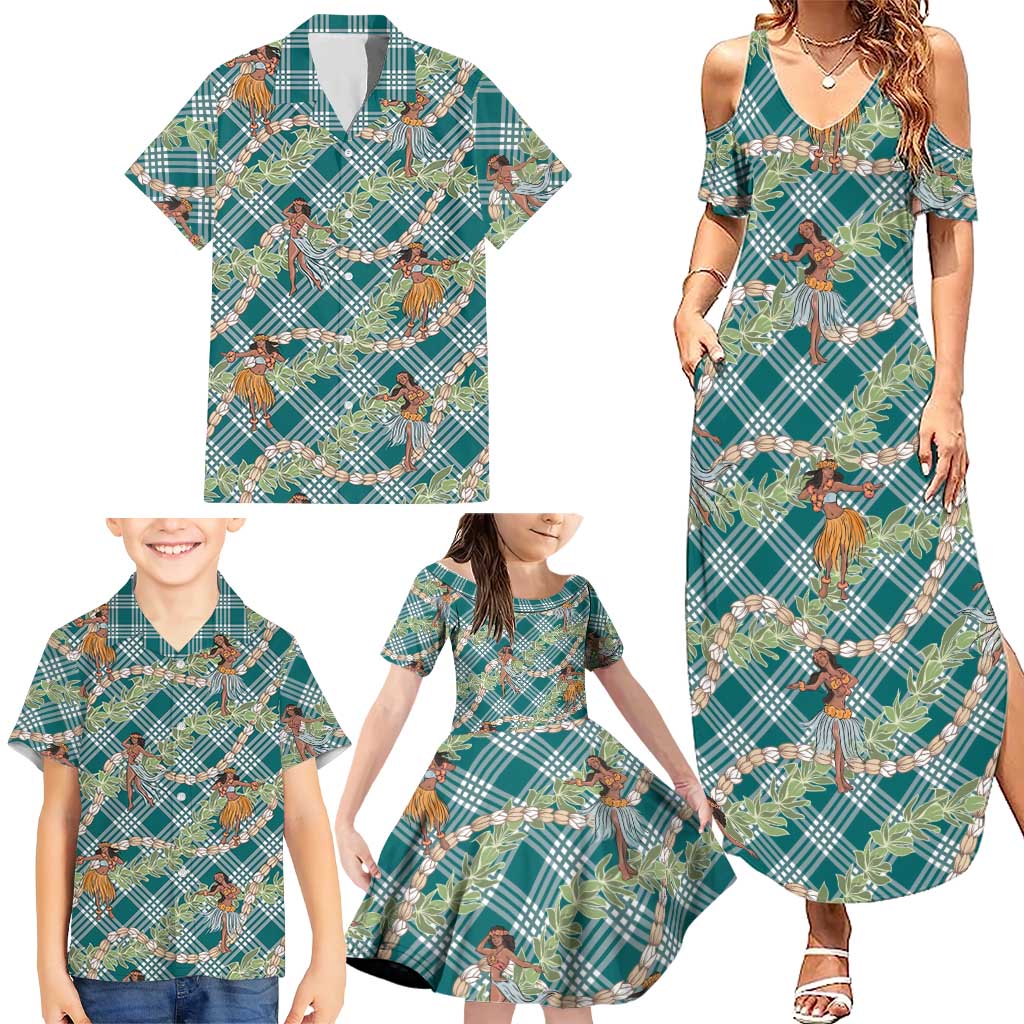 Teal Palaka Hula Girls Seamless Hawaii Aloha Family Matching Summer Maxi Dress and Hawaiian Shirt LT7 - Polynesian Pride