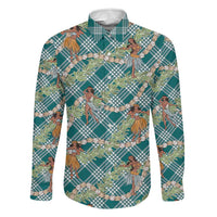 Teal Palaka Hula Girls Seamless Hawaii Aloha Family Matching Summer Maxi Dress and Hawaiian Shirt LT7 Dad's Shirt - Long Sleeve Teal - Polynesian Pride
