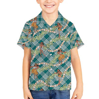 Teal Palaka Hula Girls Seamless Hawaii Aloha Family Matching Tank Maxi Dress and Hawaiian Shirt - Polynesian Pride