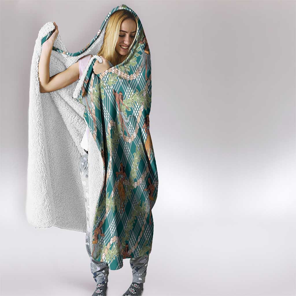 Teal Palaka Hula Girls Seamless Hawaii Aloha Hooded Blanket - Polynesian Pride