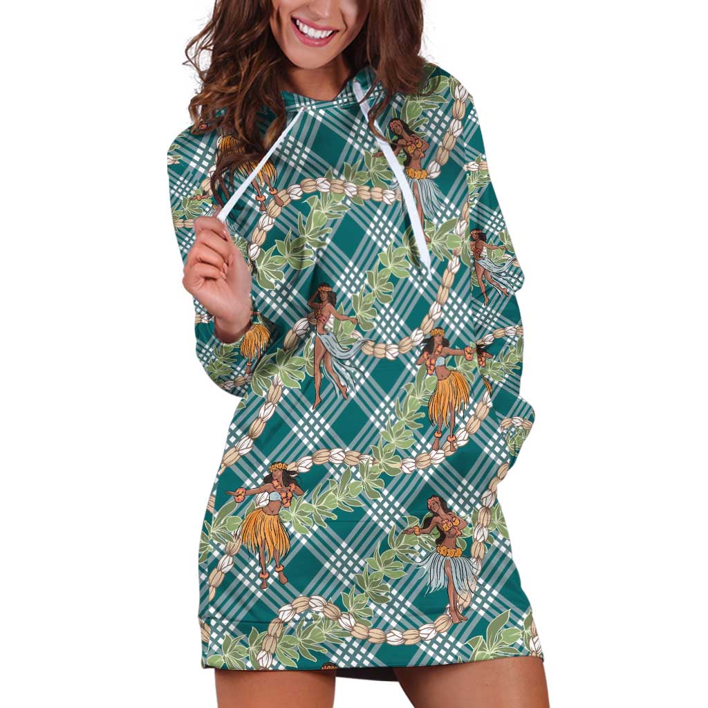 Teal Palaka Hula Girls Seamless Hawaii Aloha Hoodie Dress - Polynesian Pride