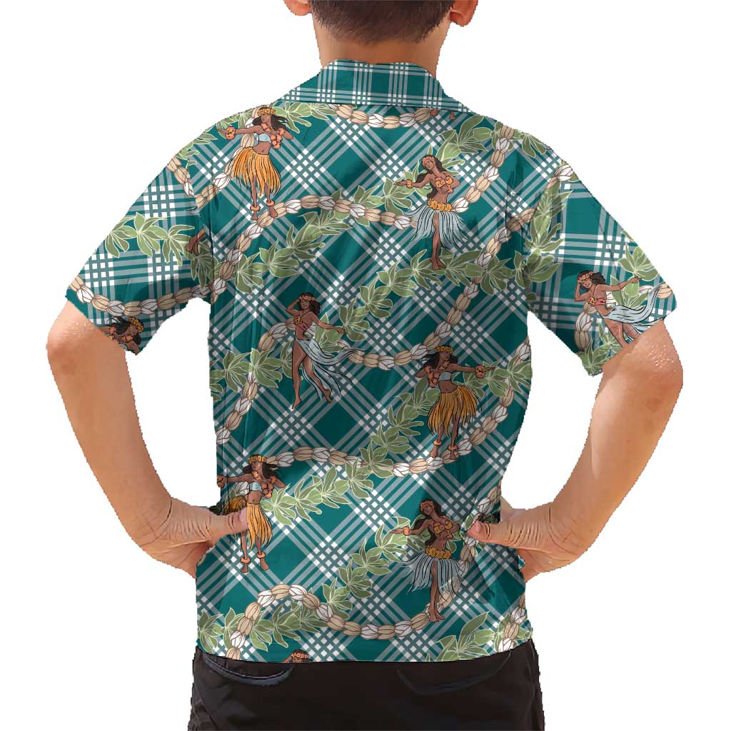Teal Palaka Hula Girls Seamless Hawaii Aloha Kid Hawaiian Shirt - Polynesian Pride