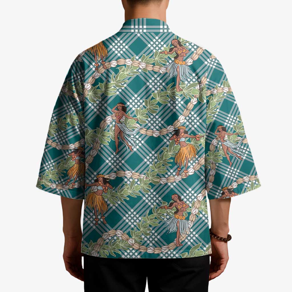 Teal Palaka Hula Girls Seamless Hawaii Aloha Kimono - Polynesian Pride