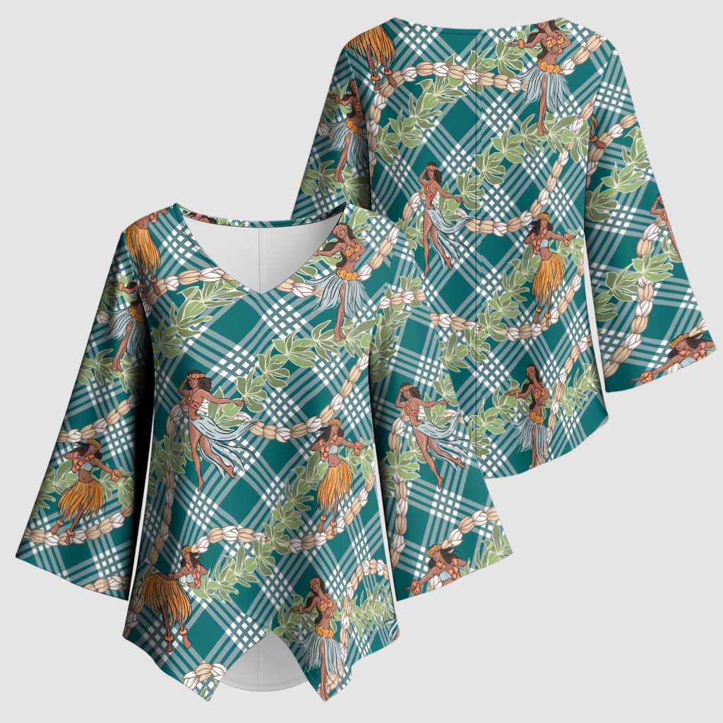 Teal Palaka Hula Girls Seamless Hawaii Aloha Kimono Sleeve Blouse - Polynesian Pride