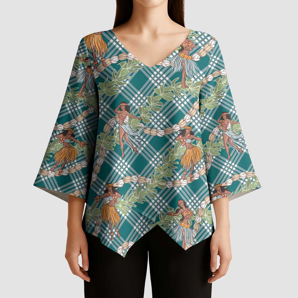 Teal Palaka Hula Girls Seamless Hawaii Aloha Kimono Sleeve Blouse - Polynesian Pride