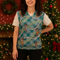 Teal Palaka Hula Girls Seamless Hawaii Aloha Christmas Knitted V-Neck Vest - Polynesian Pride