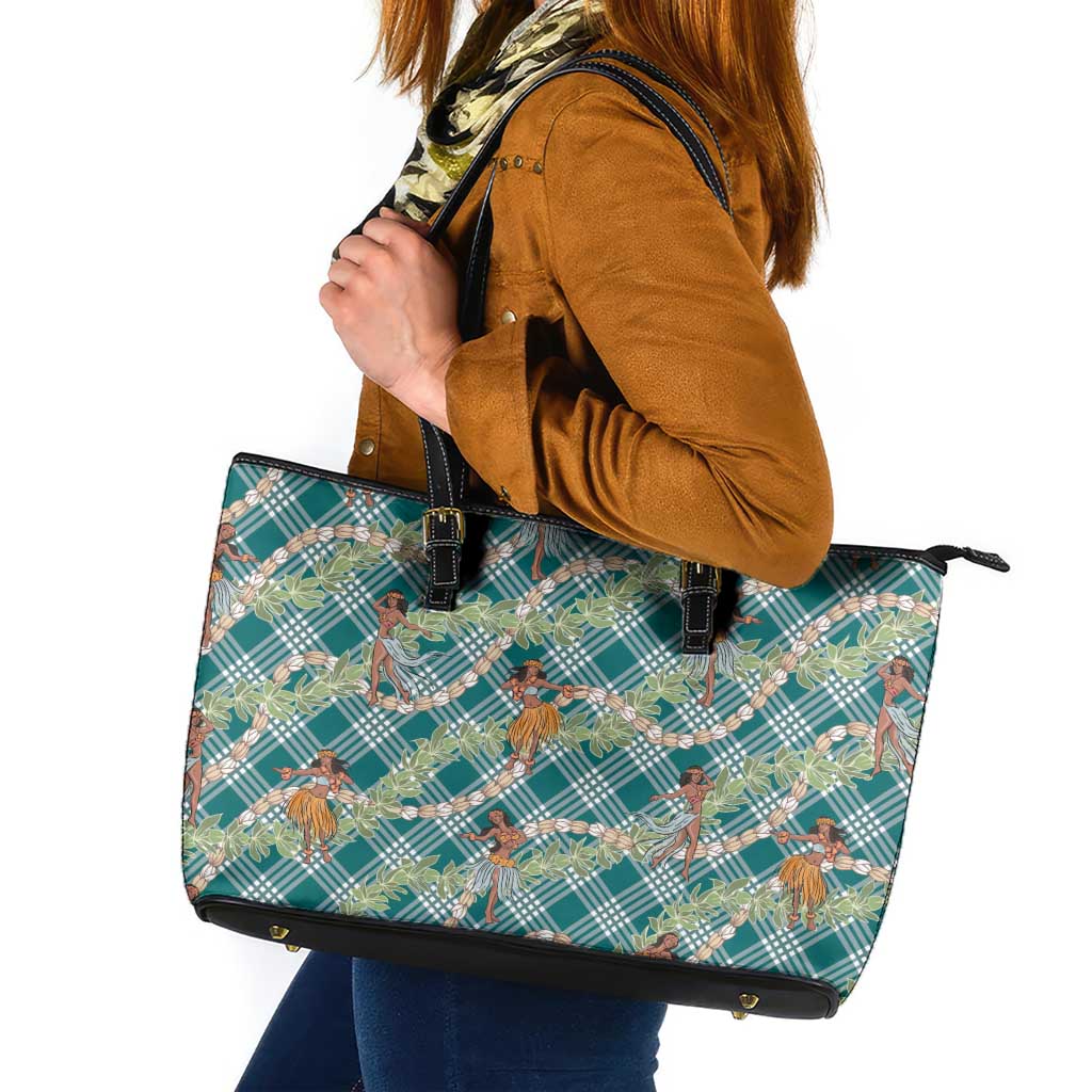 Teal Palaka Hula Girls Seamless Hawaii Aloha Leather Tote Bag - Polynesian Pride
