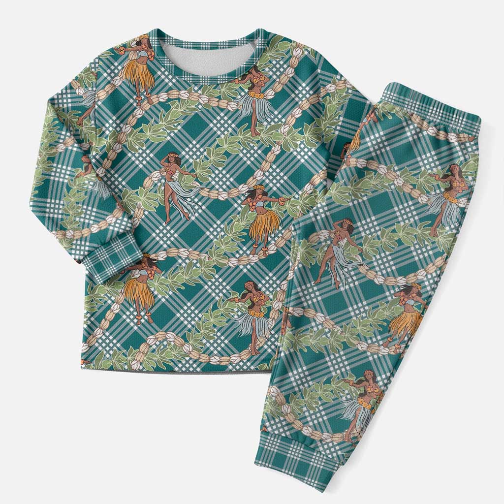 Teal Palaka Hula Girls Seamless Hawaii Aloha Christmas Pajama Set - Polynesian Pride