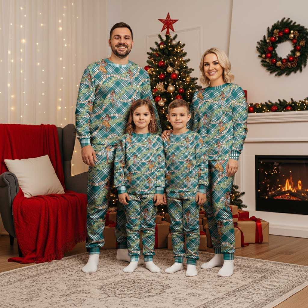 Teal Palaka Hula Girls Seamless Hawaii Aloha Christmas Pajama Set - Polynesian Pride