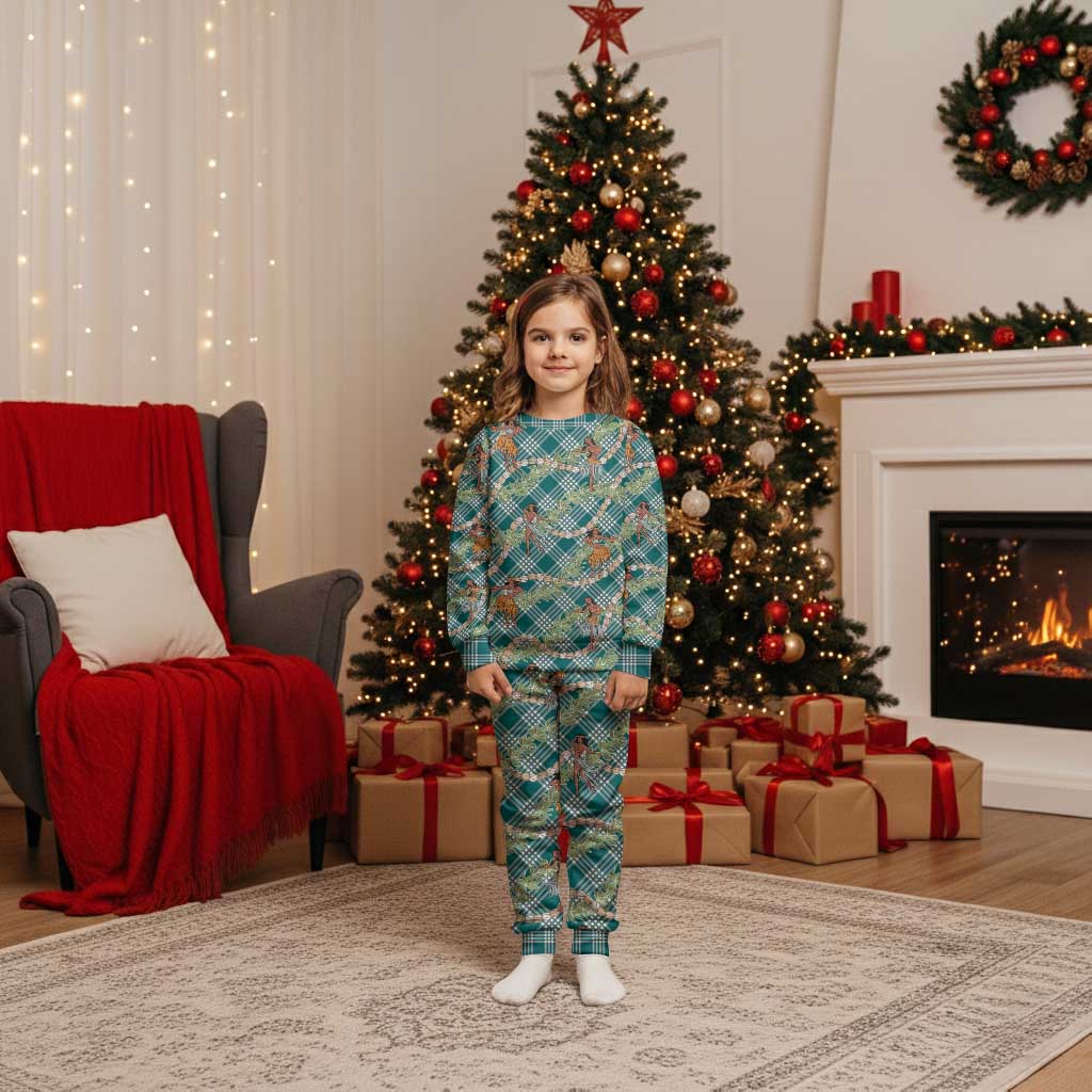 Teal Palaka Hula Girls Seamless Hawaii Aloha Christmas Pajama Set - Polynesian Pride