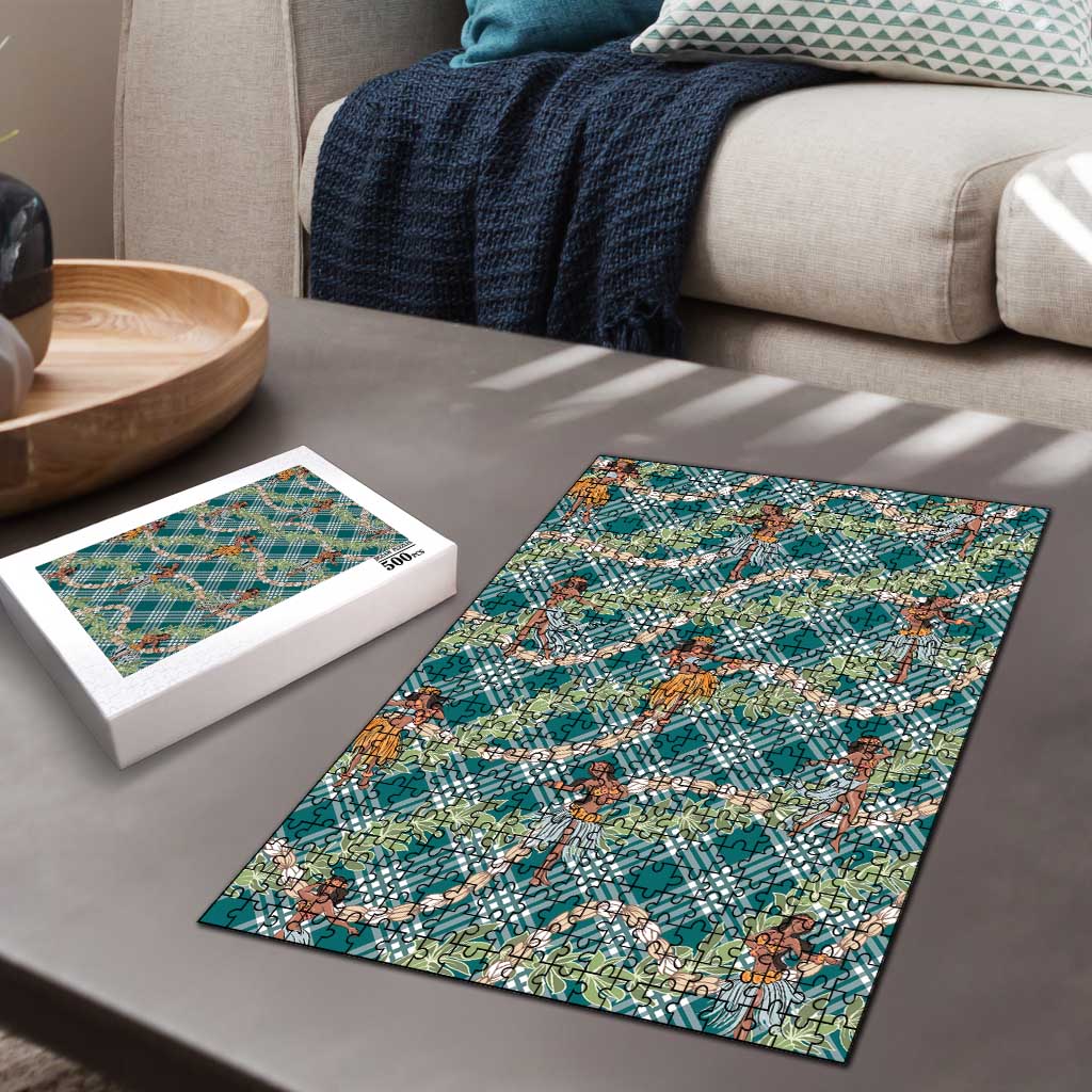 Teal Palaka Hula Girls Seamless Hawaii Aloha Puzzle - Polynesian Pride