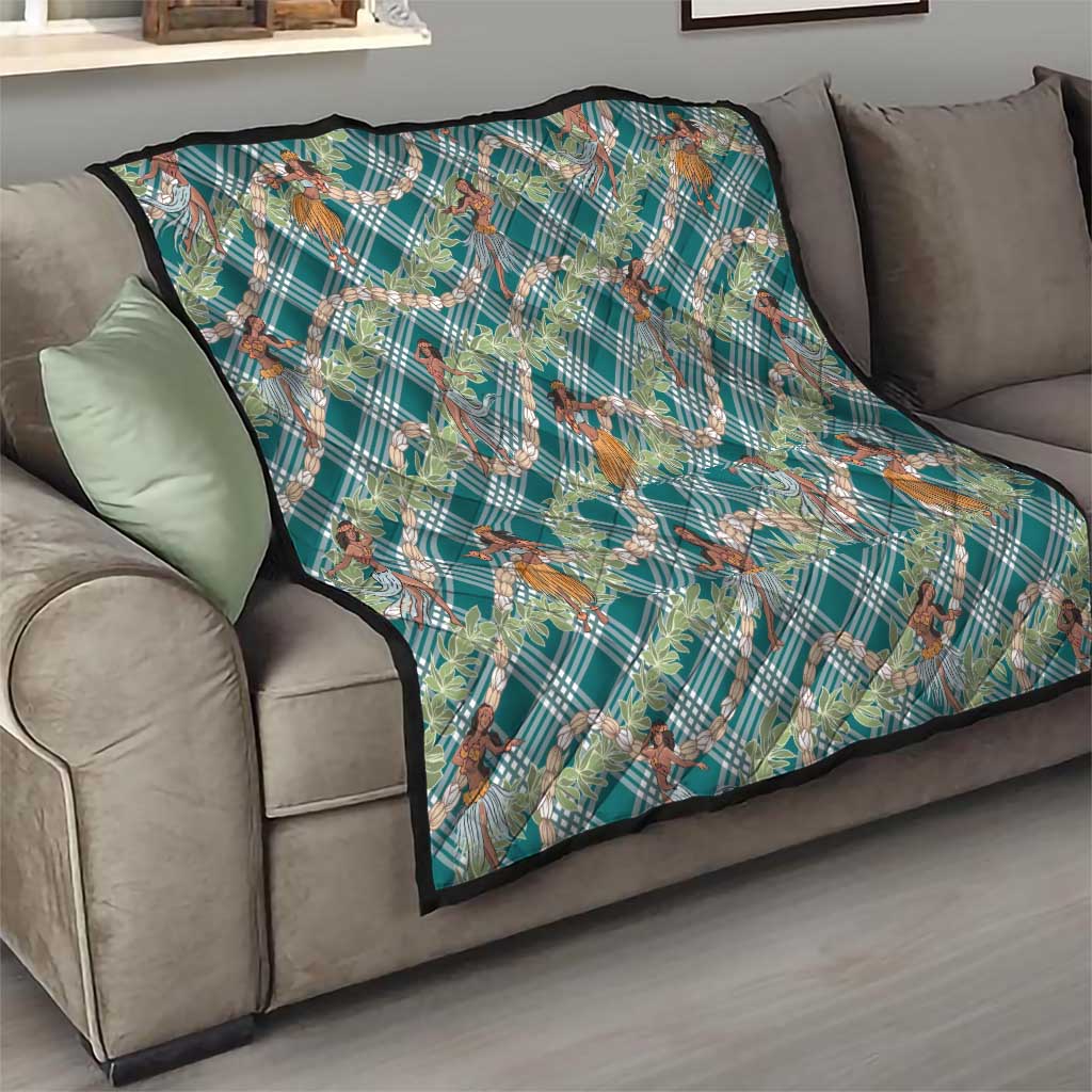 Teal Palaka Hula Girls Seamless Hawaii Aloha Quilt - Polynesian Pride