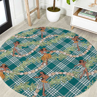Teal Palaka Hula Girls Seamless Hawaii Aloha Round Carpet - Polynesian Pride