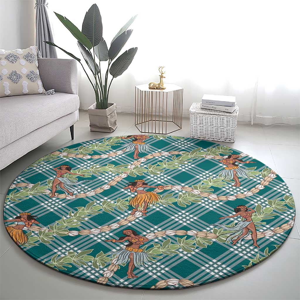 Teal Palaka Hula Girls Seamless Hawaii Aloha Round Carpet - Polynesian Pride