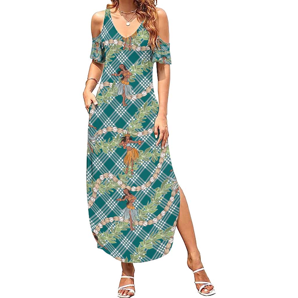Teal Palaka Hula Girls Seamless Hawaii Aloha Summer Maxi Dress - Polynesian Pride