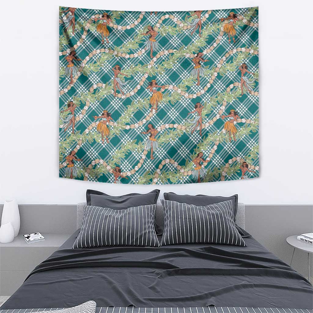 Teal Palaka Hula Girls Seamless Hawaii Aloha Tapestry - Polynesian Pride
