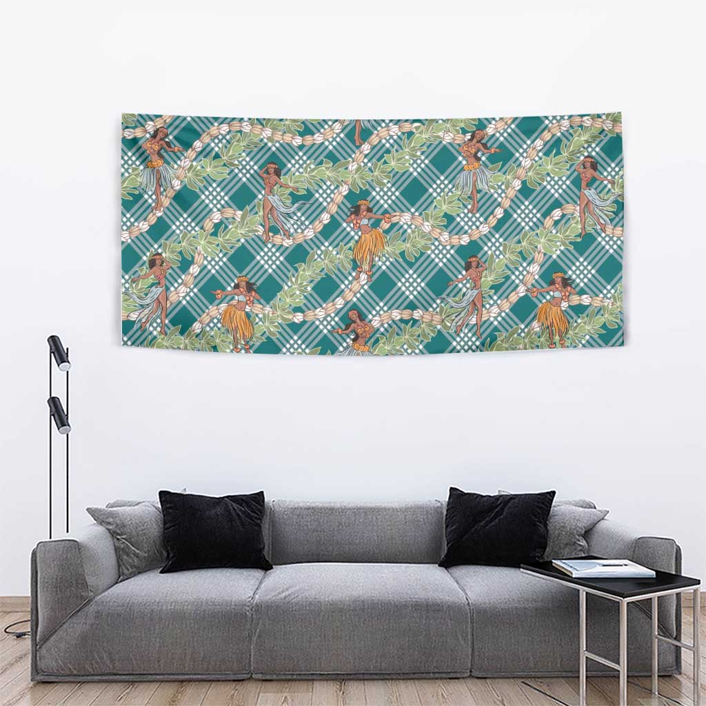 Teal Palaka Hula Girls Seamless Hawaii Aloha Tapestry - Polynesian Pride
