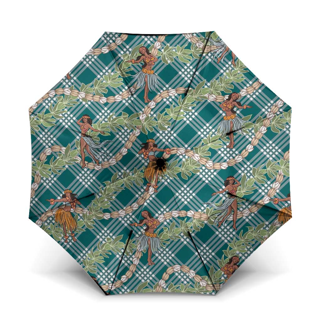 Teal Palaka Hula Girls Seamless Hawaii Aloha Umbrella - Polynesian Pride