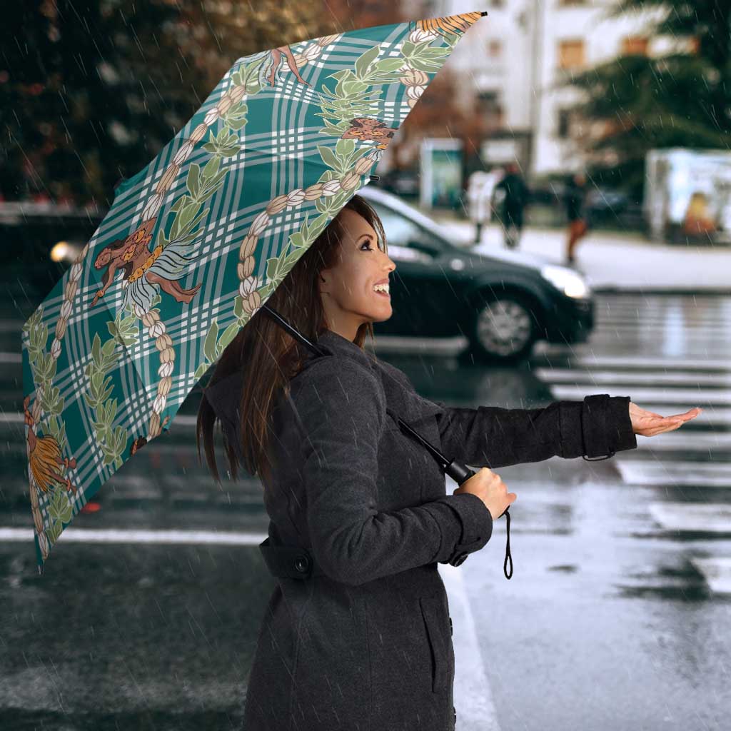 Teal Palaka Hula Girls Seamless Hawaii Aloha Umbrella - Polynesian Pride