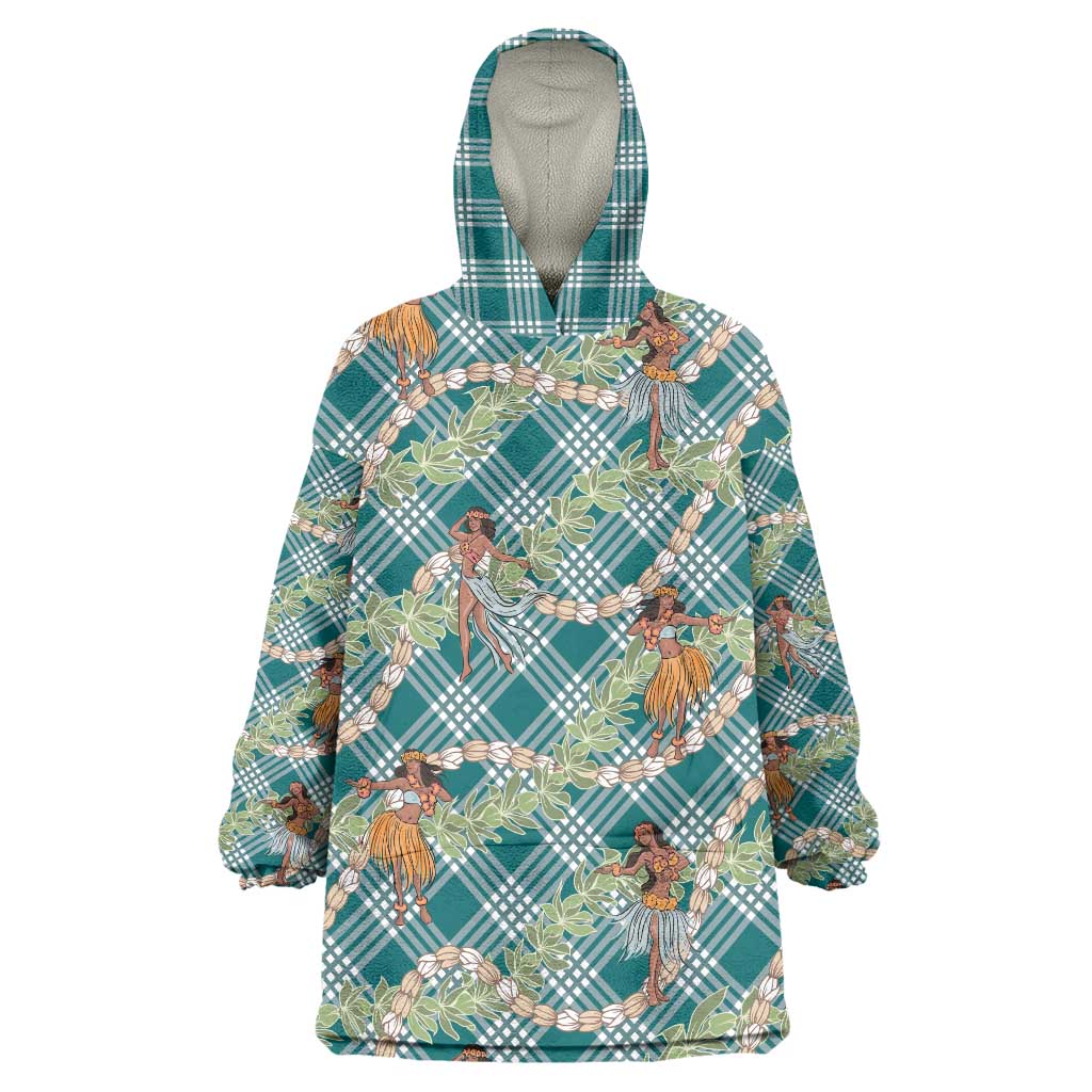 Teal Palaka Hula Girls Seamless Hawaii Aloha Wearable Blanket Hoodie - Polynesian Pride