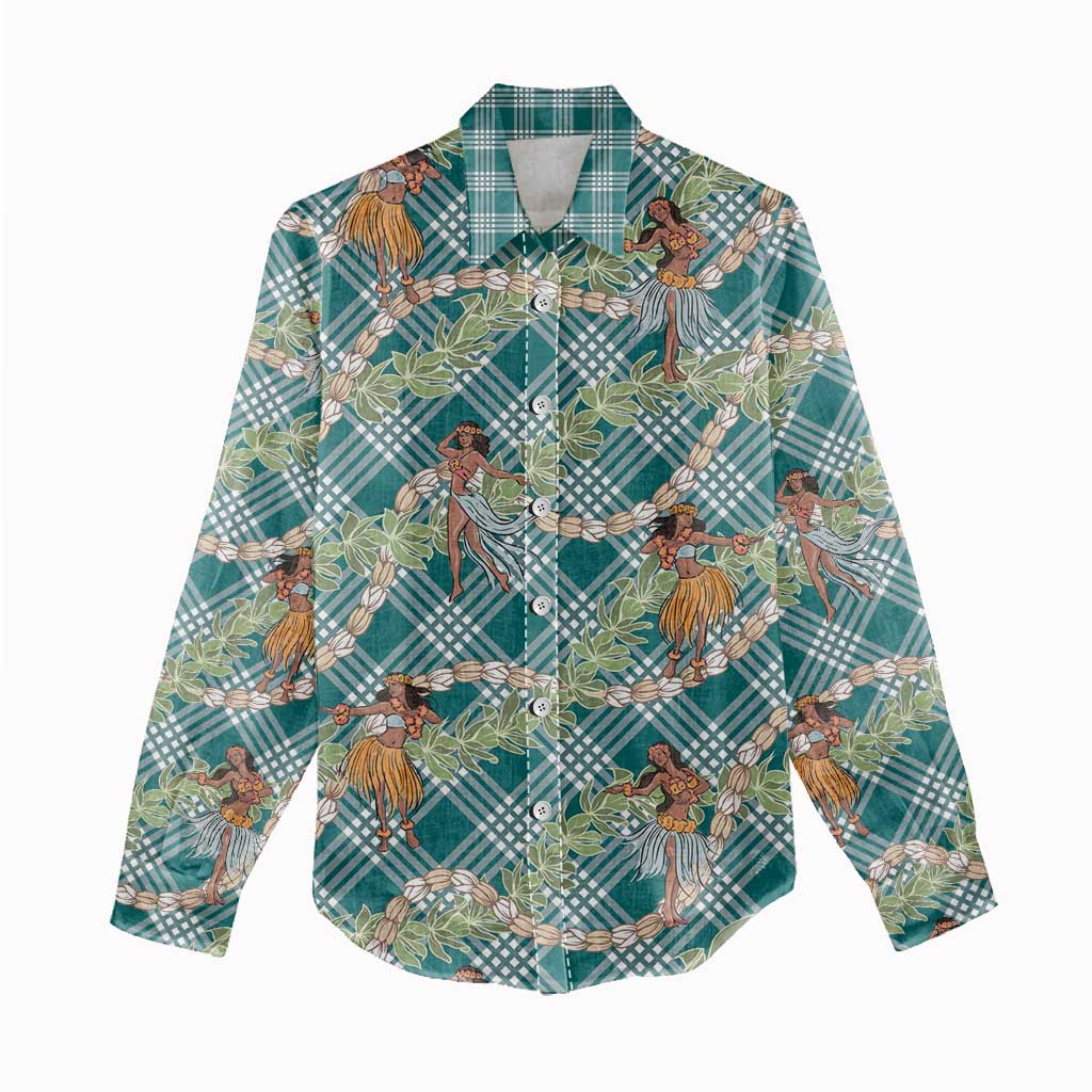 Teal Palaka Hula Girls Seamless Hawaii Aloha Women Casual Shirt - Polynesian Pride
