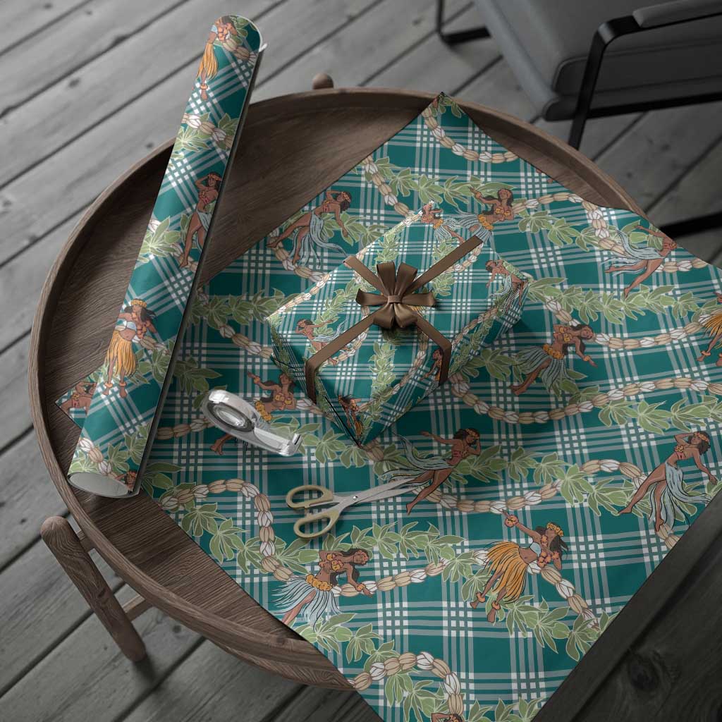 Teal Palaka Hula Girls Seamless Hawaii Aloha Wrapping Paper