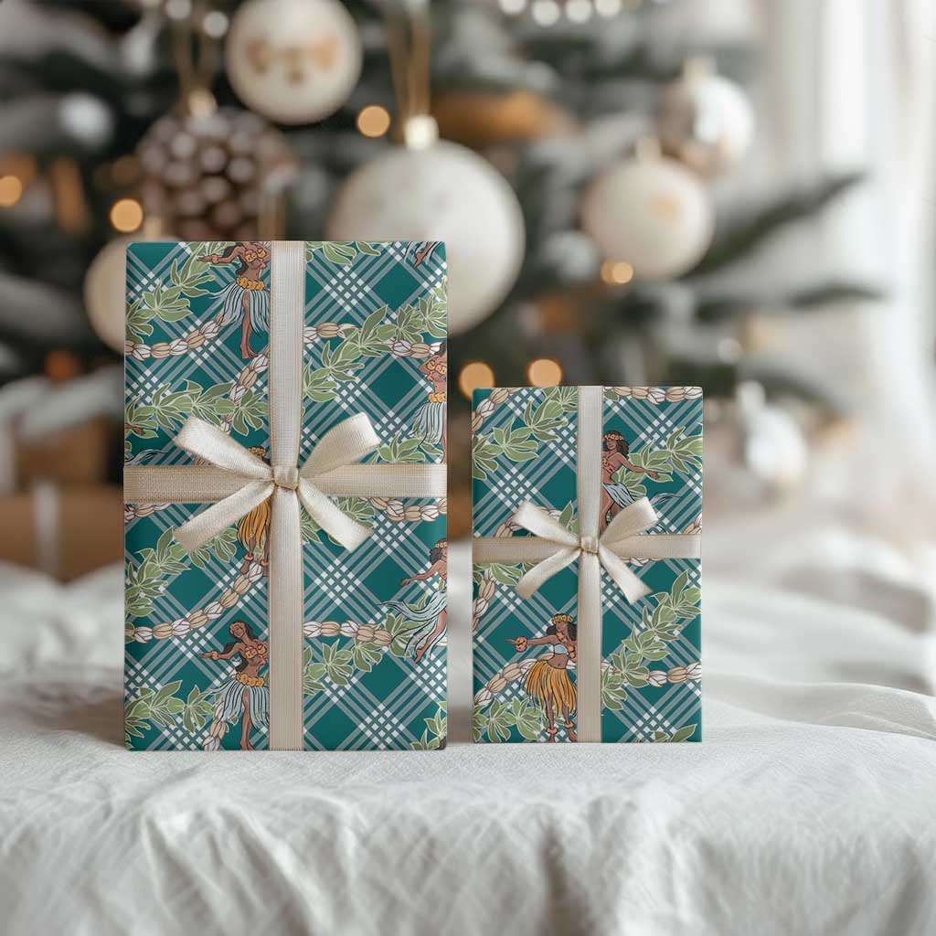 Teal Palaka Hula Girls Seamless Hawaii Aloha Wrapping Paper