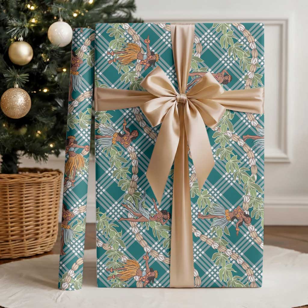 Teal Palaka Hula Girls Seamless Hawaii Aloha Wrapping Paper