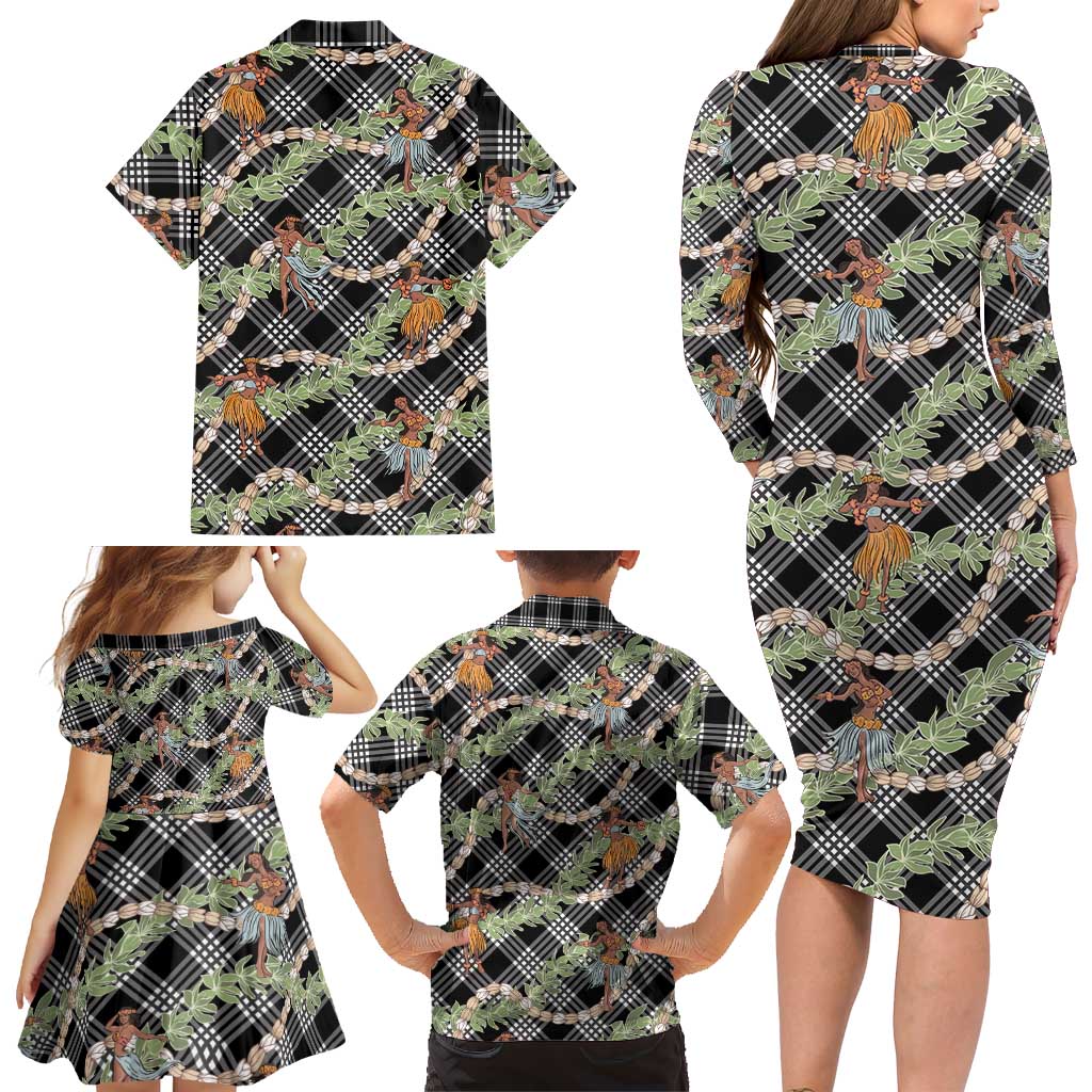 Sable Palaka Hula Girls Seamless Hawaii Aloha Family Matching Long Sleeve Bodycon Dress and Hawaiian Shirt LT7 - Polynesian Pride