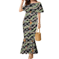 Sable Palaka Hula Girls Seamless Hawaii Aloha Family Matching Mermaid Dress and Hawaiian Shirt LT7 Mom's Dress Black - Polynesian Pride