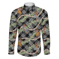 Sable Palaka Hula Girls Seamless Hawaii Aloha Family Matching Off The Shoulder Long Sleeve Dress and Hawaiian Shirt LT7 Dad's Shirt - Long Sleeve Black - Polynesian Pride