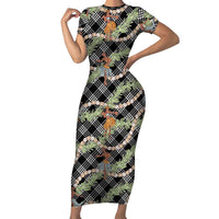 Sable Palaka Hula Girls Seamless Hawaii Aloha Family Matching Short Sleeve Bodycon Dress and Hawaiian Shirt LT7 Mom's Dress Black - Polynesian Pride