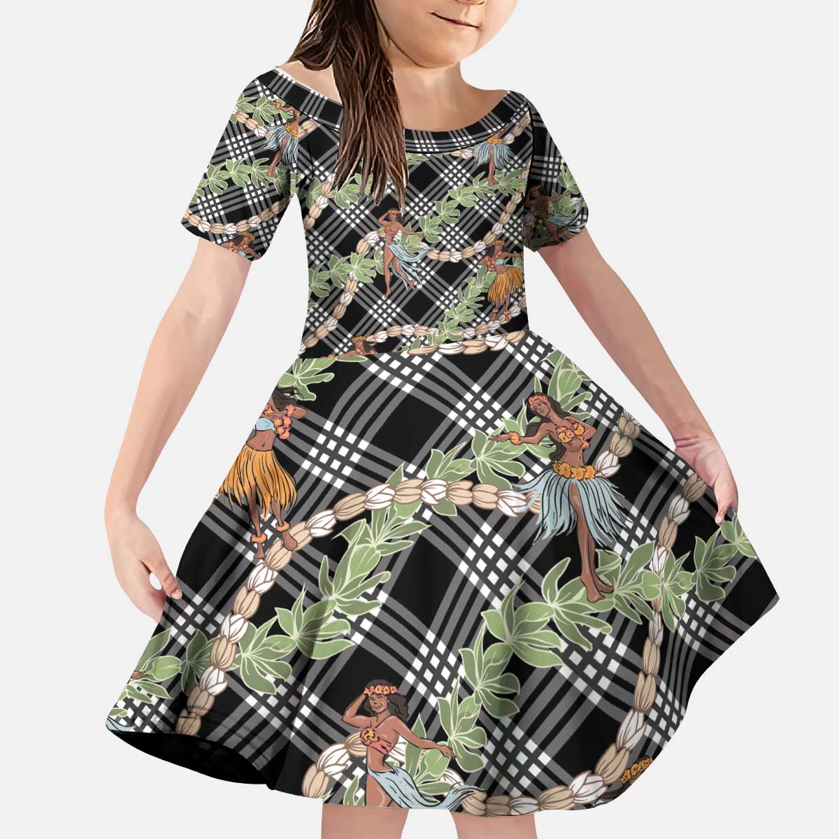 Sable Palaka Hula Girls Seamless Hawaii Aloha Kid Short Sleeve Dress - Polynesian Pride