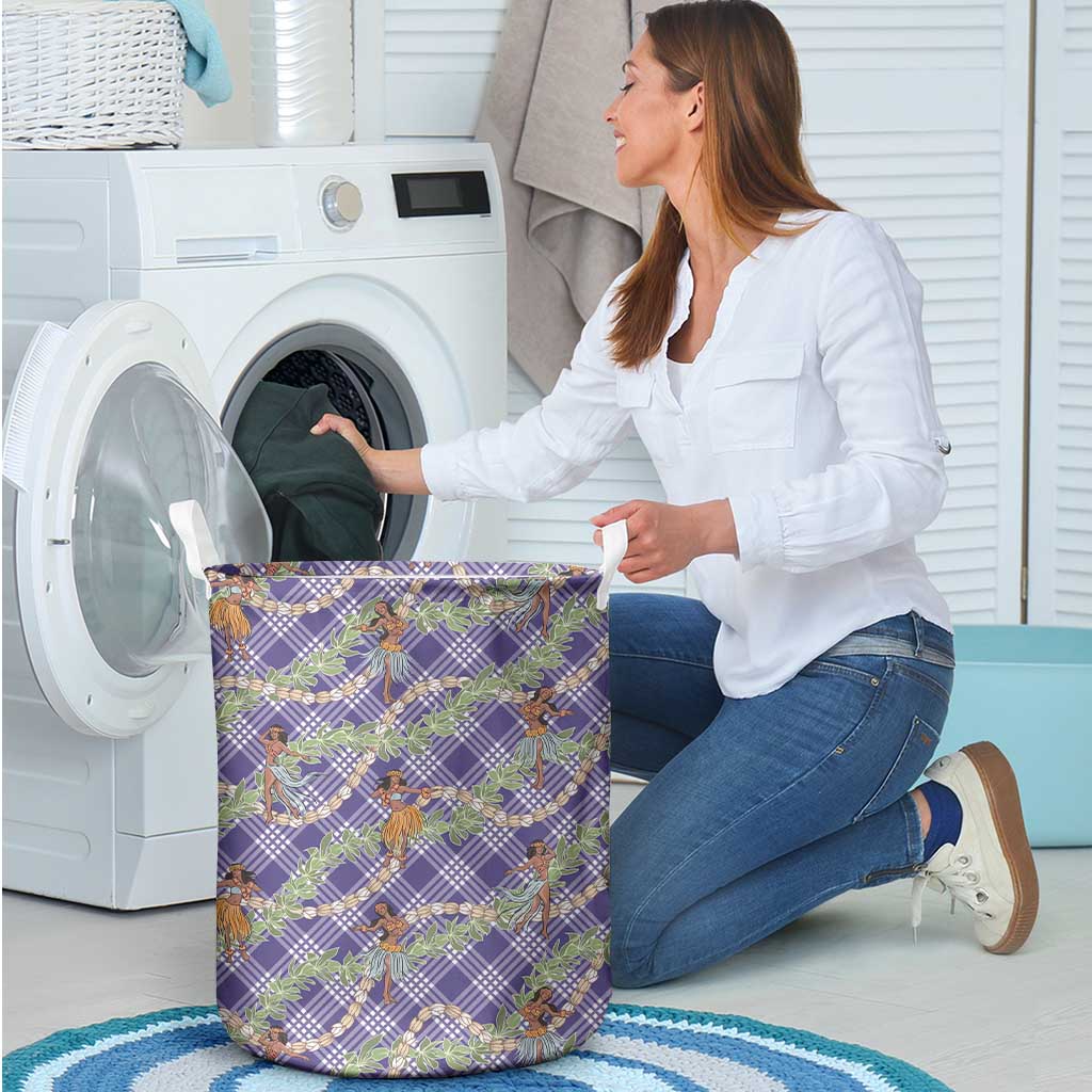 Lavender Palaka Hula Girls Seamless Hawaii Aloha Laundry Basket - Polynesian Pride
