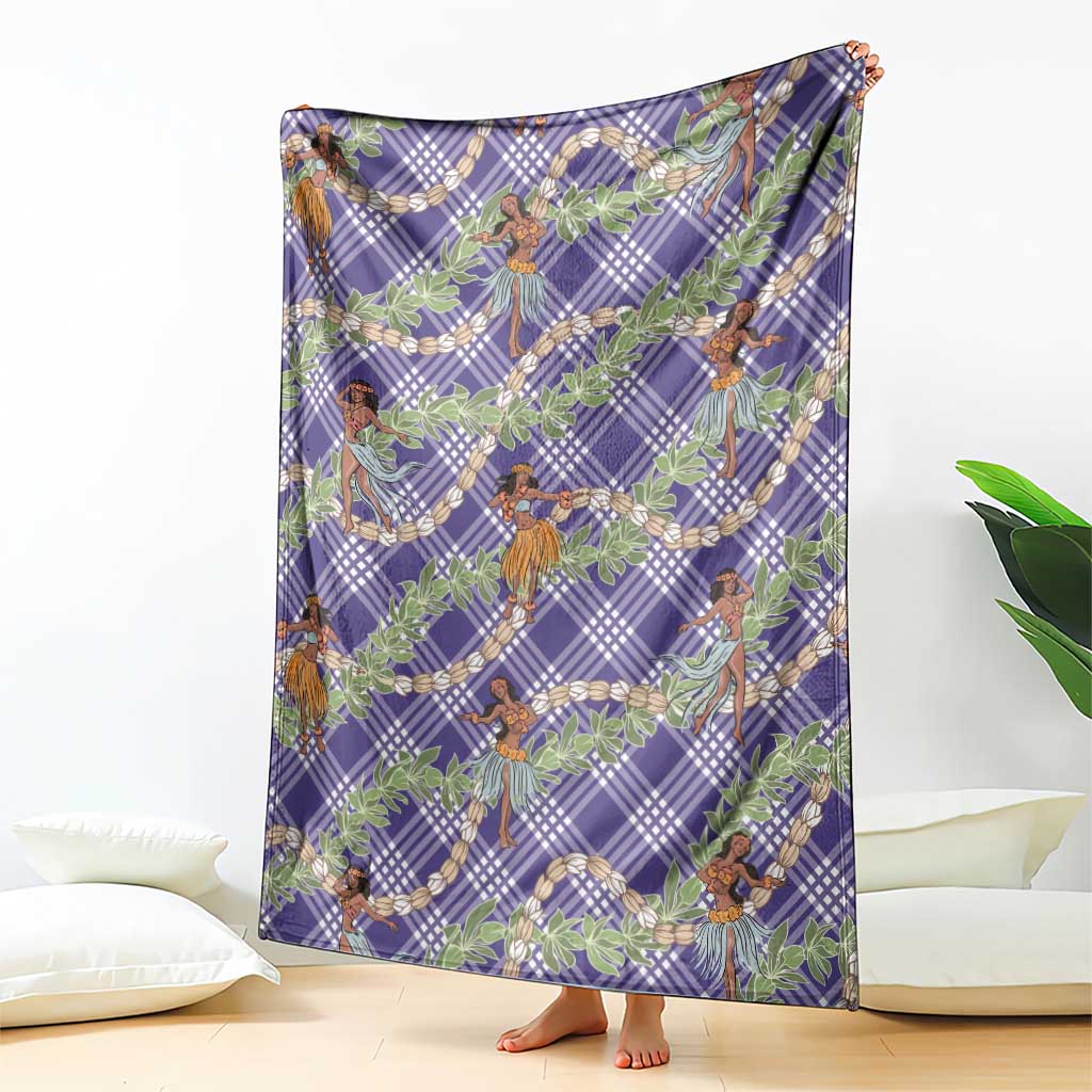 Lavender Palaka Hula Girls Seamless Hawaii Aloha Blanket - Polynesian Pride