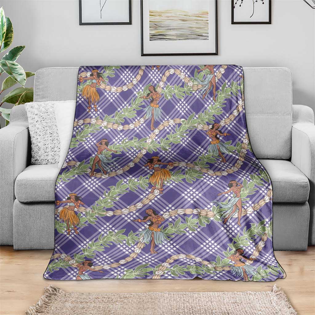 Lavender Palaka Hula Girls Seamless Hawaii Aloha Blanket - Polynesian Pride