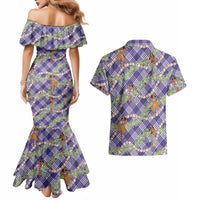 Lavender Palaka Hula Girls Seamless Hawaii Aloha Couples Matching Mermaid Dress and Hawaiian Shirt LT7 - Polynesian Pride